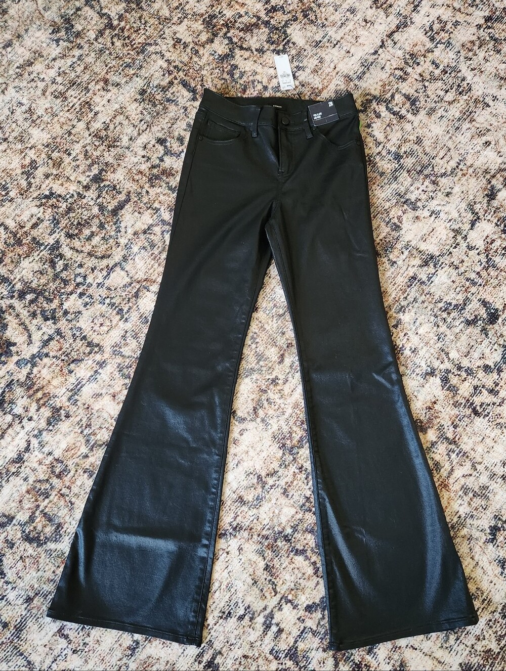 NEW Express 70s Midrise Black Faux Leather Flare Pants